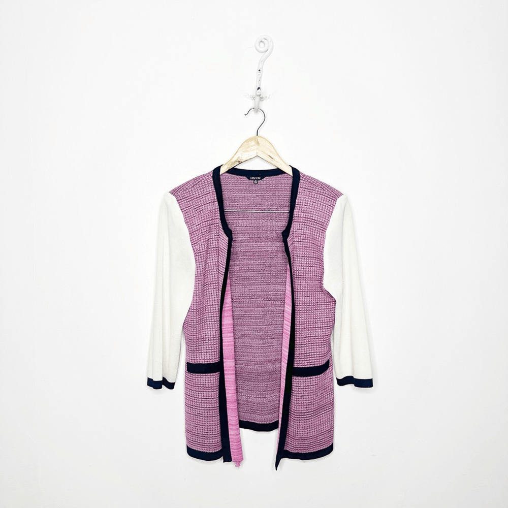 Exclusively MISOOK Knit Jacket womens medium pink white acrylic open front M